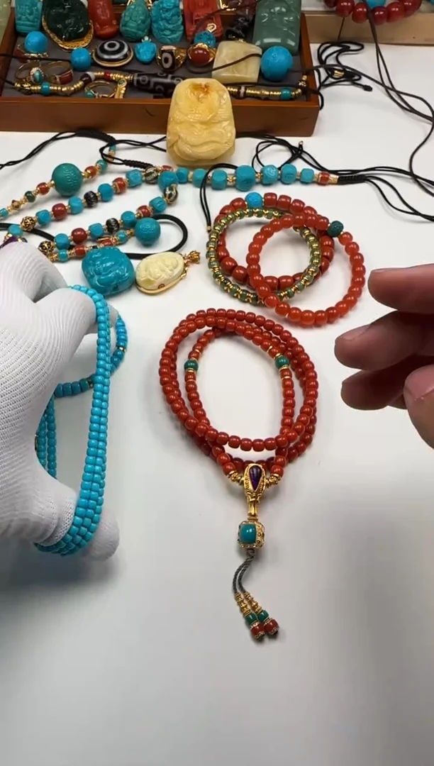 18K金镶嵌绿松石手串手串鼓*～手串手串