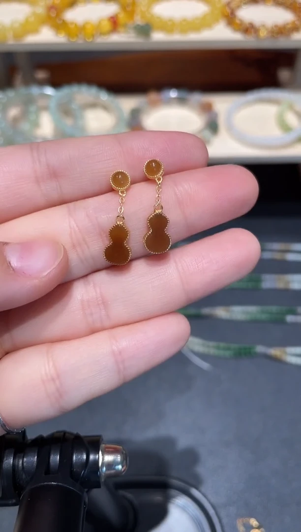 颈饰银S925镀金镶嵌和田玉葫芦耳钉