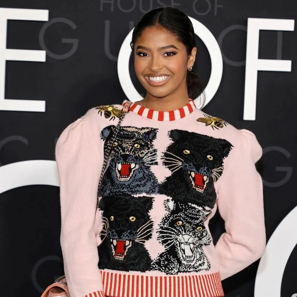 99新 GUCCI/古驰 友奢有得|粉色四头豹子毛衣 背后彩虹飞碟00040