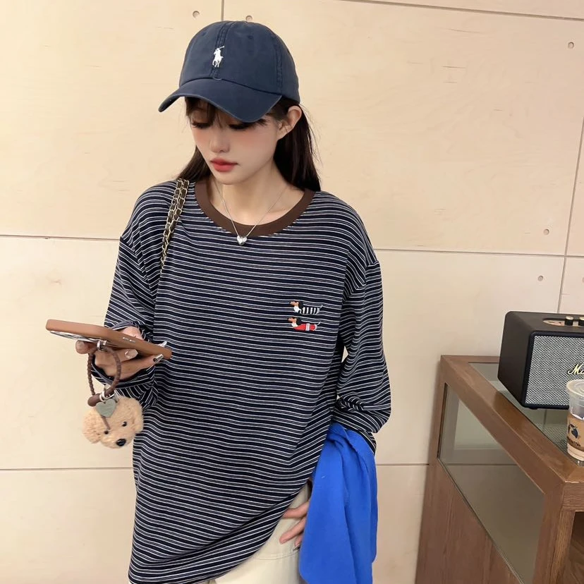 时尚长袖条纹打底衫宽松百搭休闲