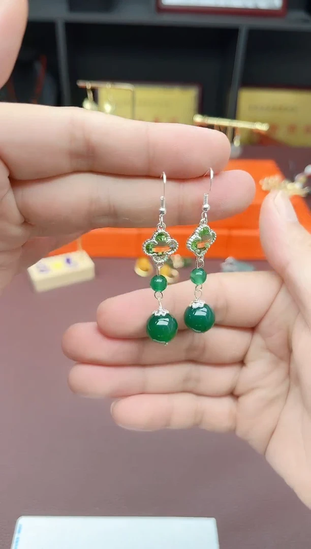玛瑙/玉髓耳饰银S925镶嵌705000