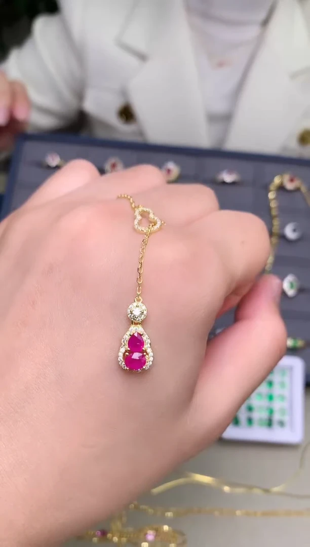 银S925镶嵌颈饰红宝石项链