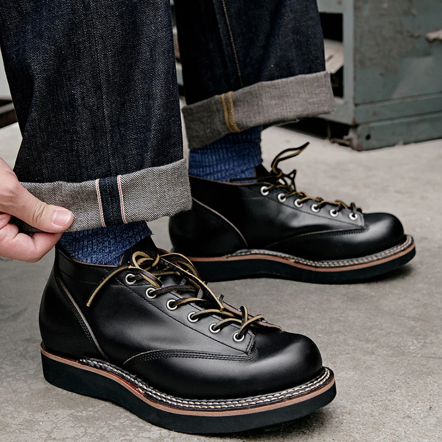 玩儿!手工翻缝!茶芯头层牛皮男真皮低帮马丁靴复古休闲短脸靴