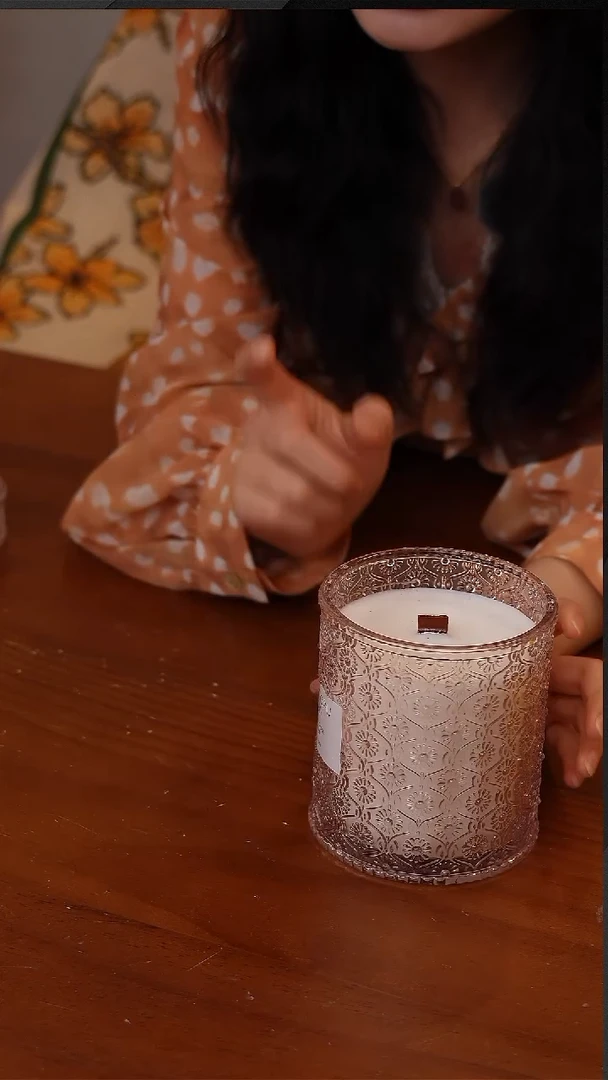 陶73-意大利 choefulan 浮雕繁花玻璃杯香薰蜡烛-丝绒玫瑰550g