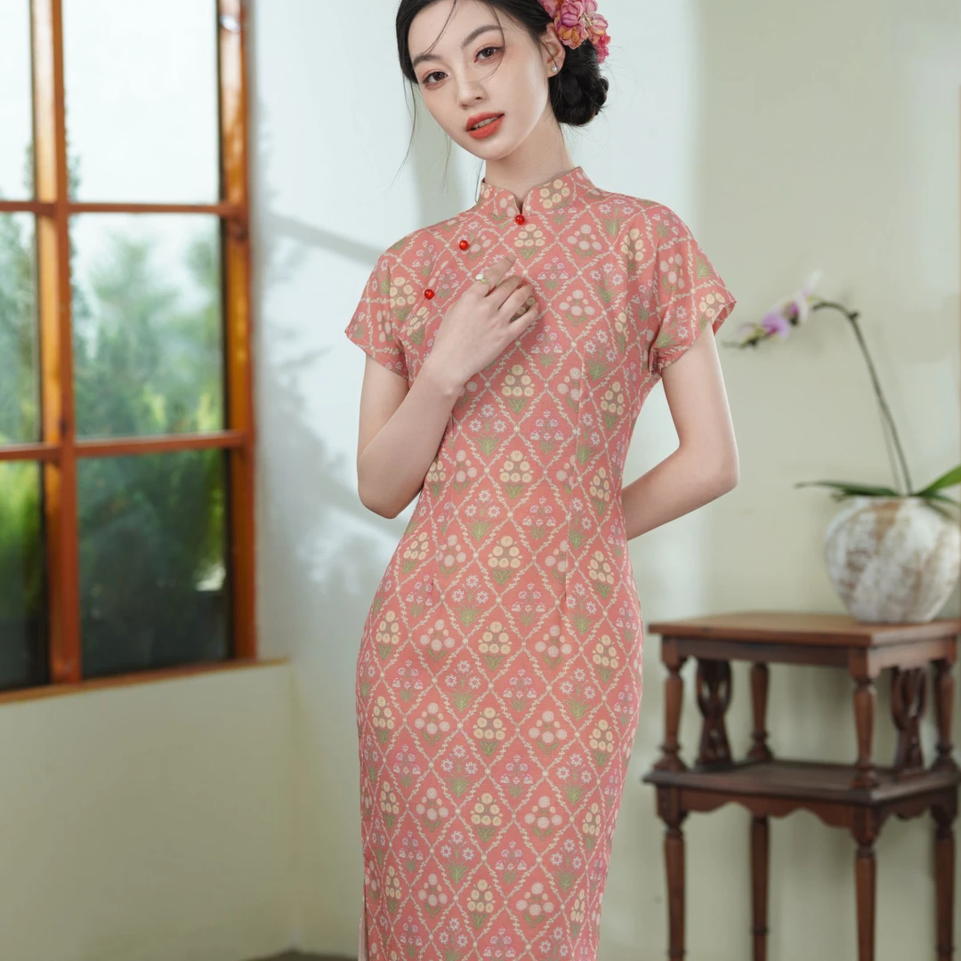 【宓悦-禾月】2025粉色旗袍春夏新款改良新中式复古民国日常连衣裙
