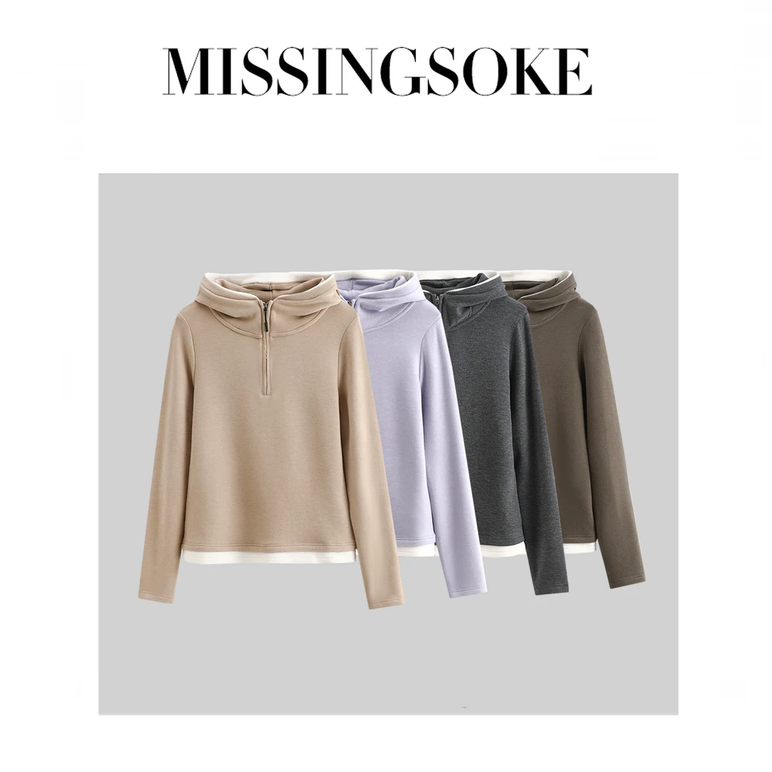 【海涛大叔】桑蚕丝半拉链连帽打底衫