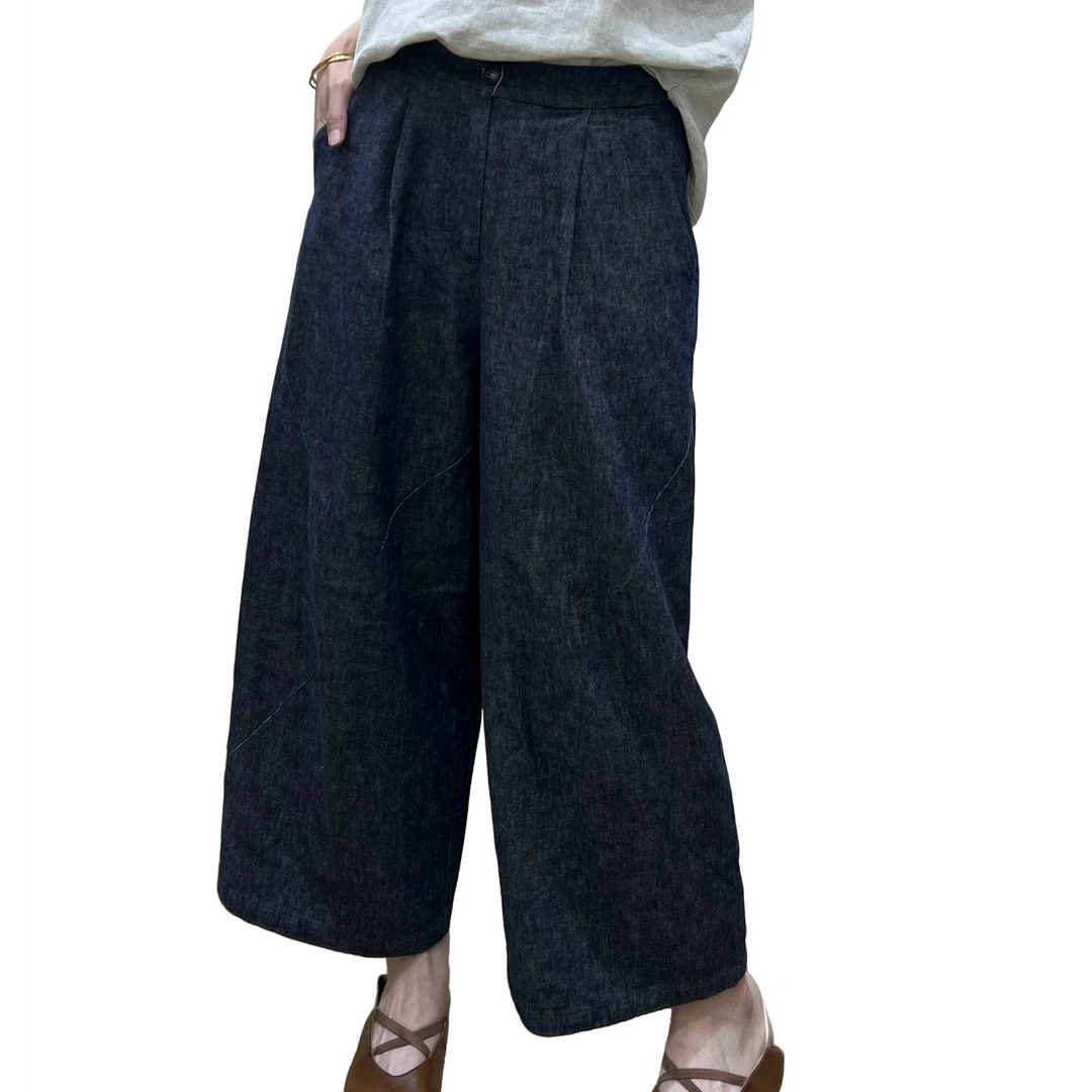 时尚气质半松紧腰阔腿牛仔裤-9793