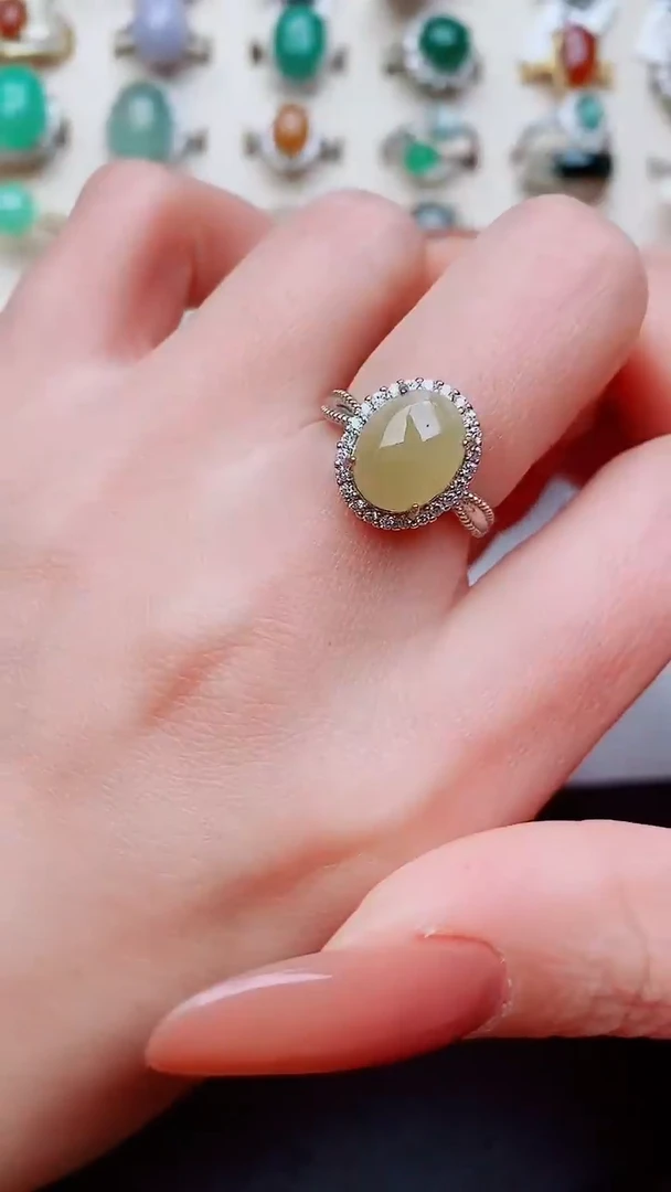 银S925镶嵌戒指翡翠...