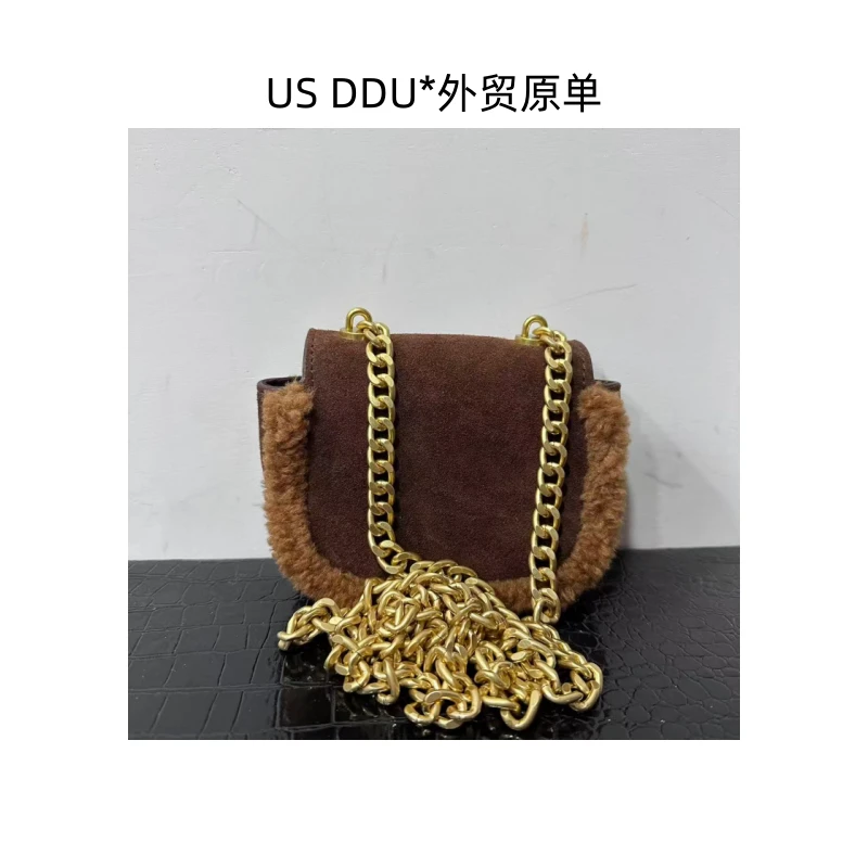 凯 巧克力色麂皮豆腐链条斜挎包351020/C030
