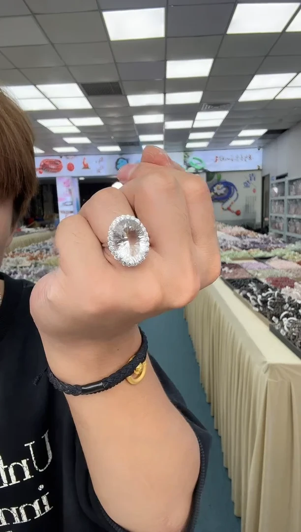 银S925镶嵌戒指水晶02-白水晶