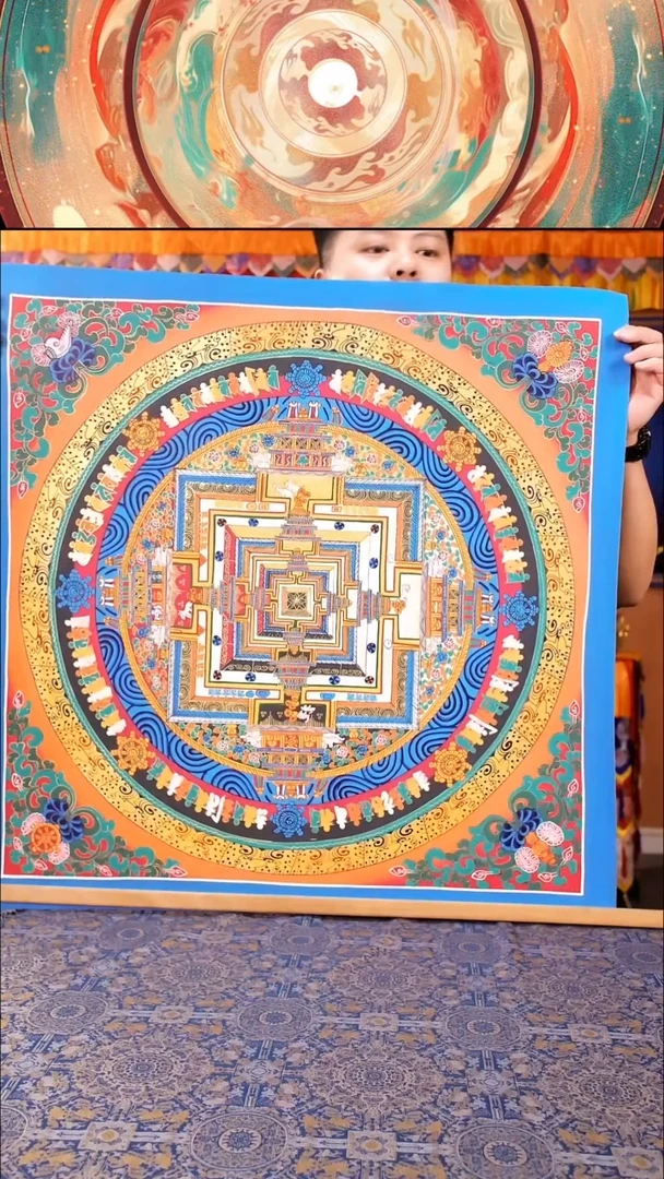卷轴画纯手绘唐卡彩色时轮金刚坛城70*70画芯