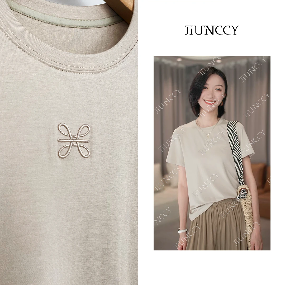 JIUNCCY【西西T】醋酸莫代尔定制料刺绣珺西logo弹力修身T恤24TX016