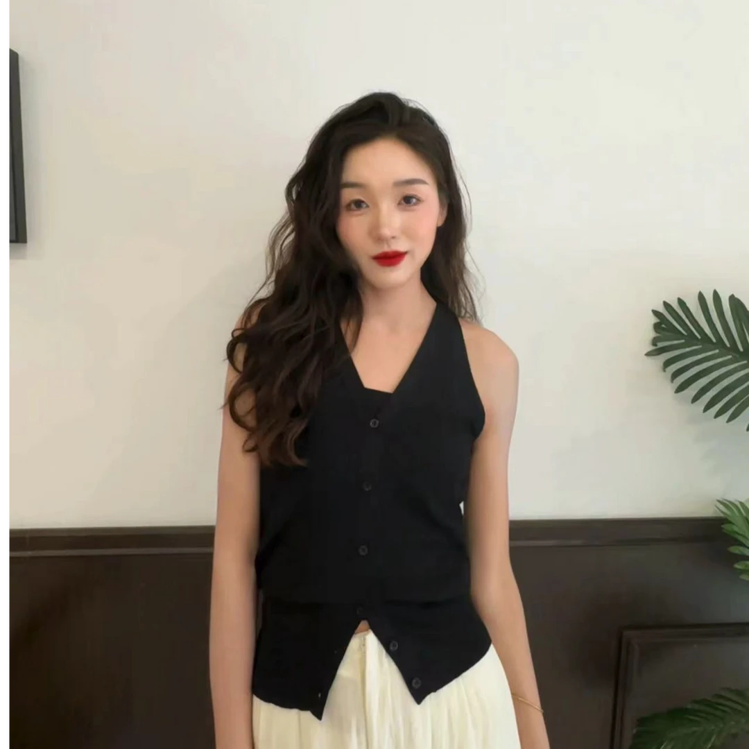 肌理之美高饱和颗粒噪点细腻冰纱上衣高个子定制加长港风针织背心