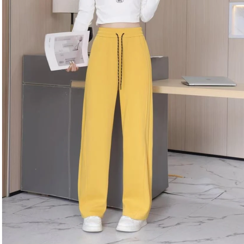 2025春季新款弯刀裤女高腰显瘦纯色休闲阔腿裤高腰直筒运动裤