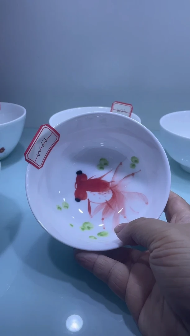 碗年终大促 两个装景德镇高温白玉瓷釉下彩手绘4.75英寸碗W17