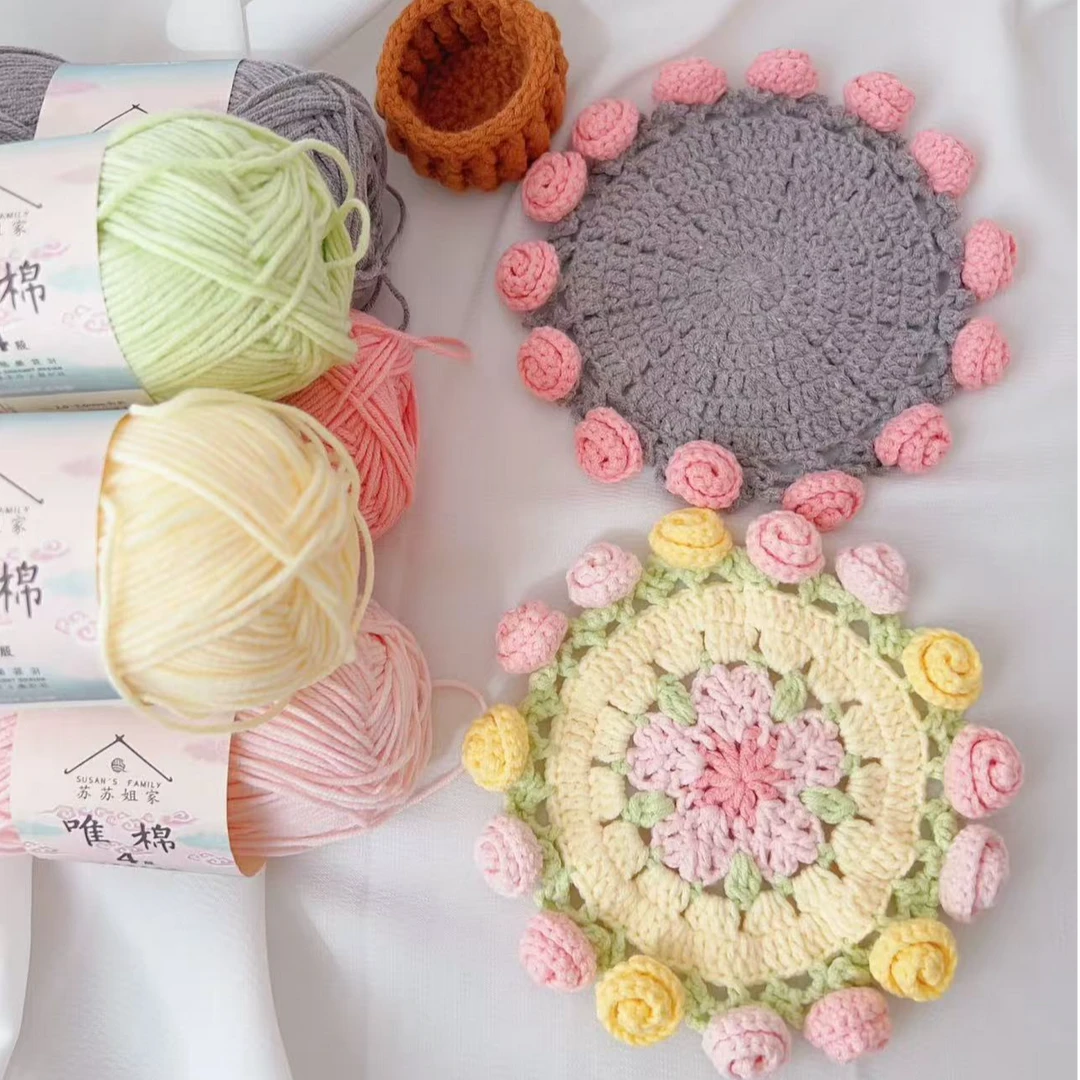 （成品发货）玫瑰花杯垫手工毛线钩织成品杯垫