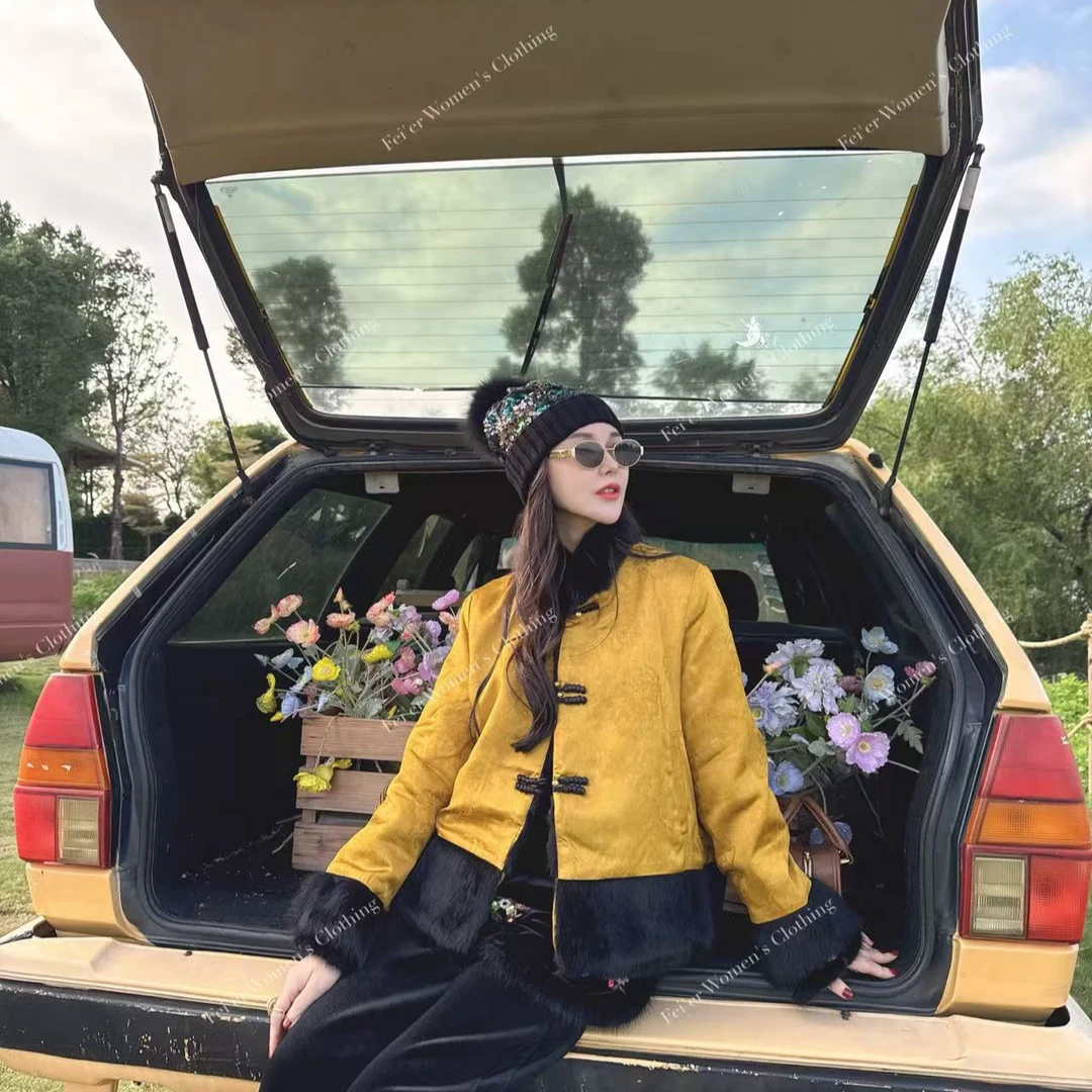 飞儿【婉转悠长】兔毛复古国风加绒加厚秋冬毛领皮草外套