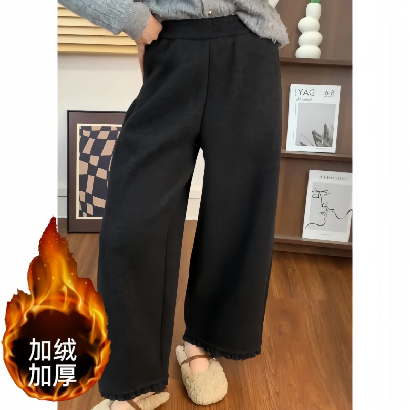 2025秋冬女装纯色直筒休闲风气质高腰显瘦百搭九分加绒加厚休闲裤