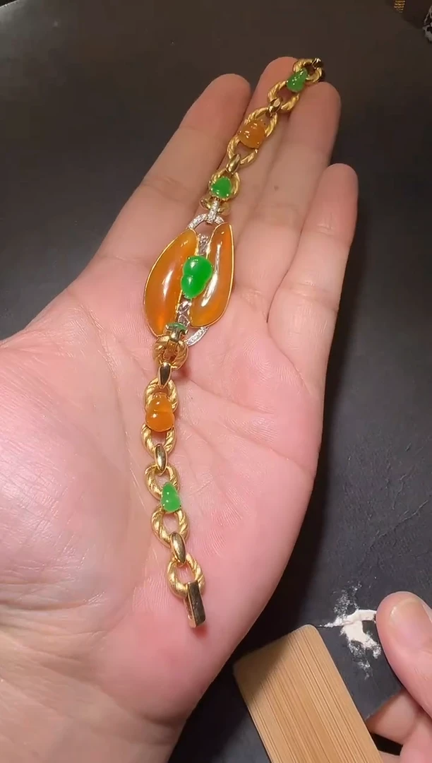 18K金镶嵌手链翡翠翡翠黄翡手链