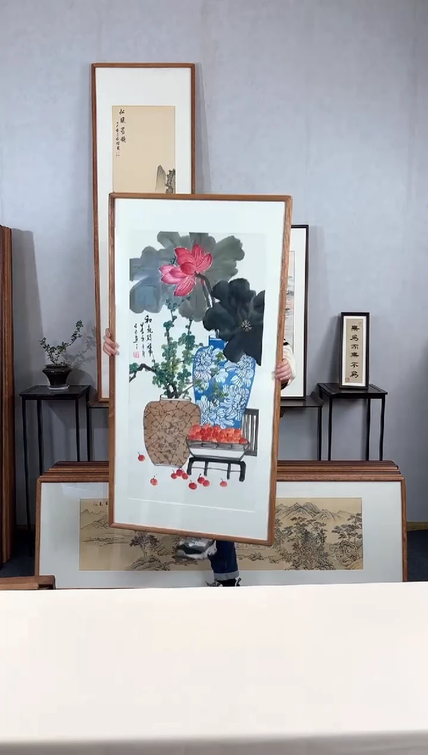【闪购商品】国画手绘*和气致祥*62*123cm实木框