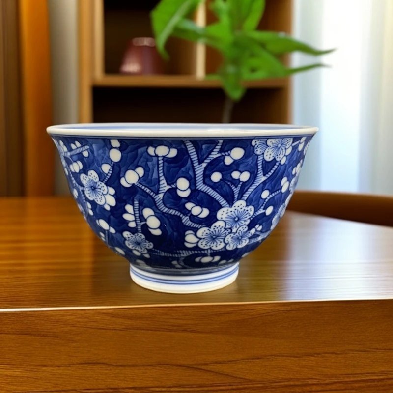 景德镇禄意窑手绘青花冰梅纹中式茶杯茶具主人杯复古陶瓷纯手工