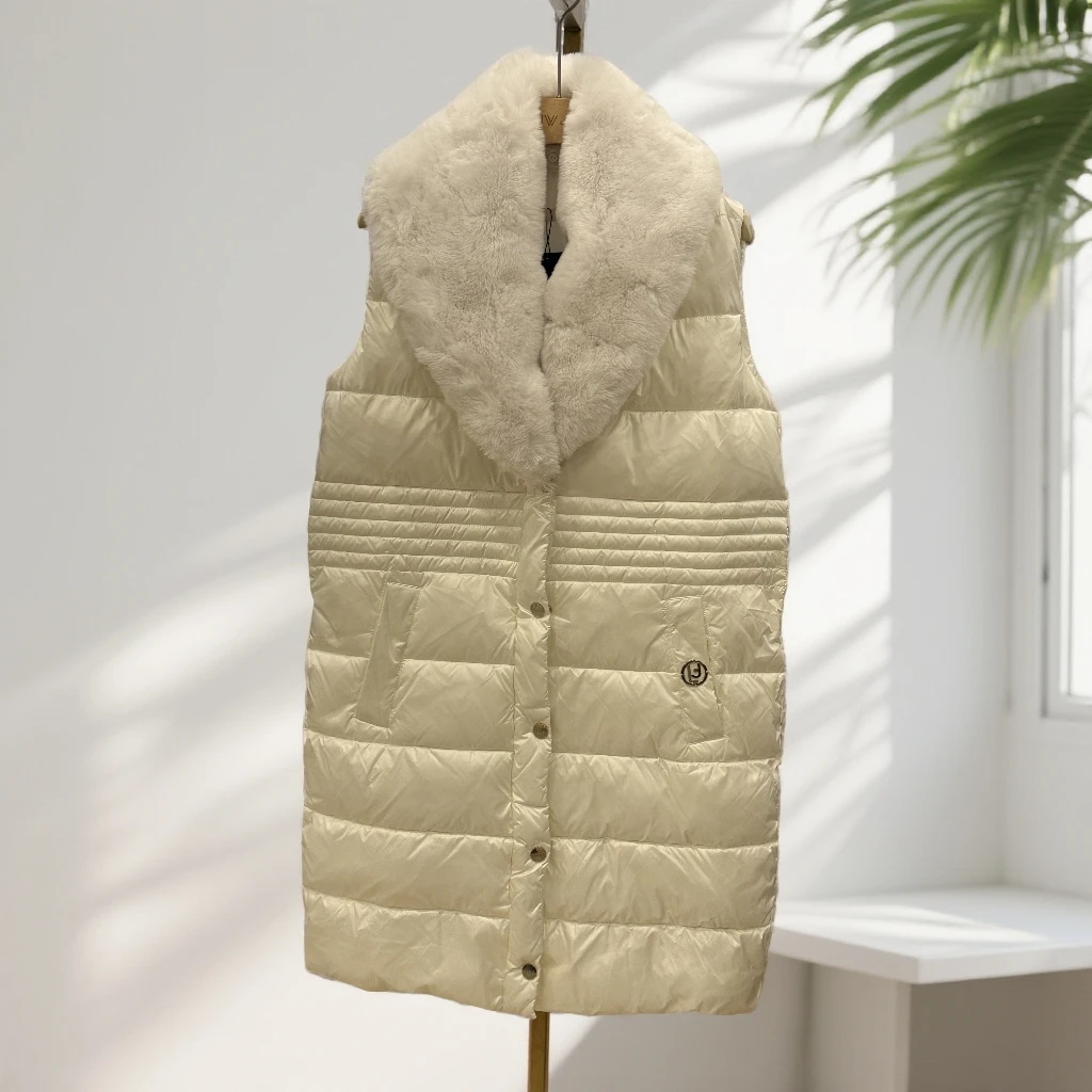 高端气质女款毛领长款棉马甲