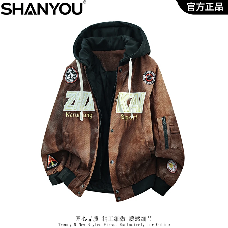 加绒刺绣扎染棒球服男2025美式渐变痞帅休闲宽松百搭机车大码夹克