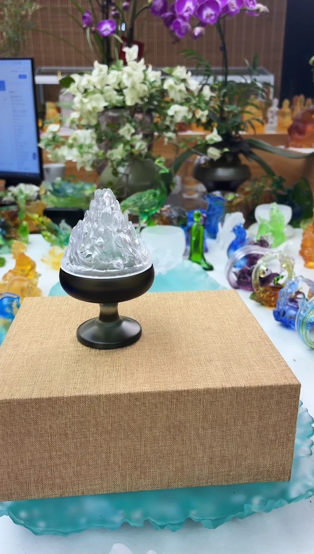 手工艺品琉璃烟灰色博山香炉10*6*4公分