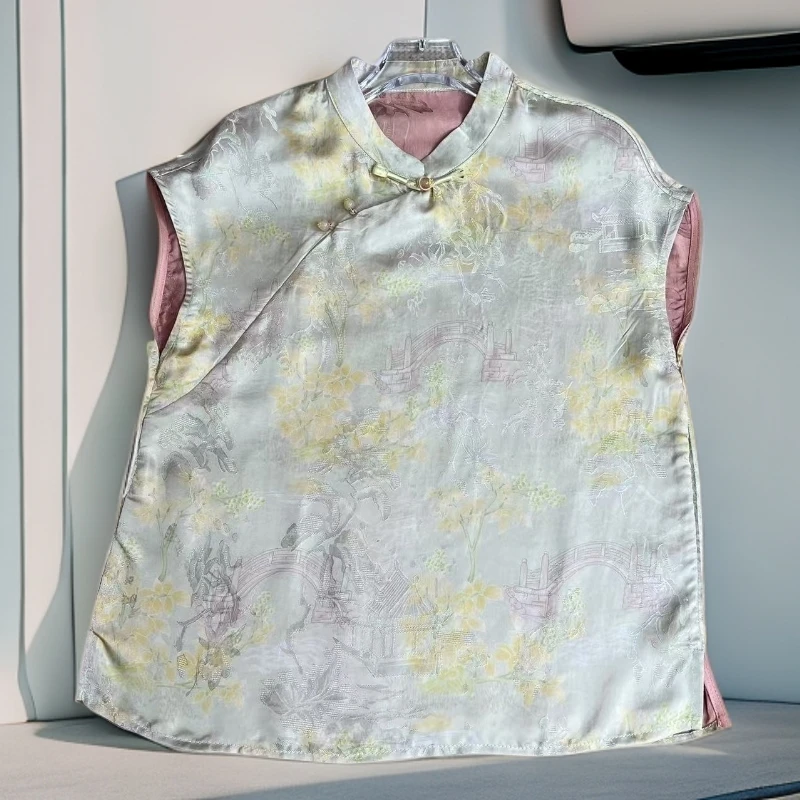 【花亭】新中式国风女士夏季时尚减龄显瘦宽松气质短袖上衣唐装复古