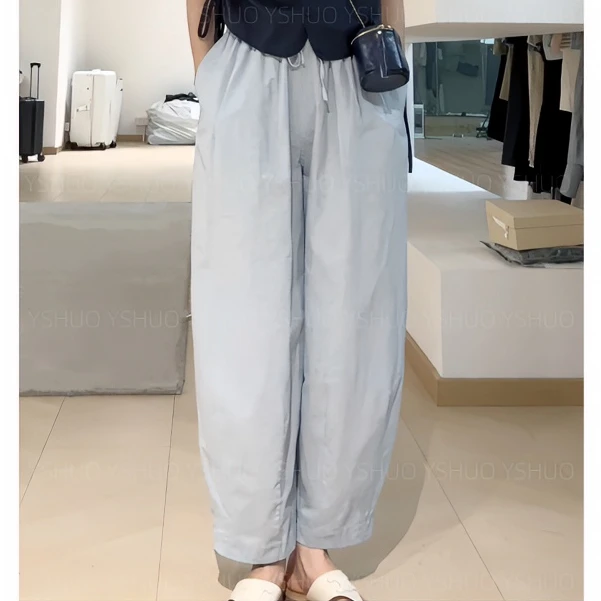 YSHUO【蓝奶油裤】运动气质松紧简约宽松百搭直筒九分萝卜裤 8599