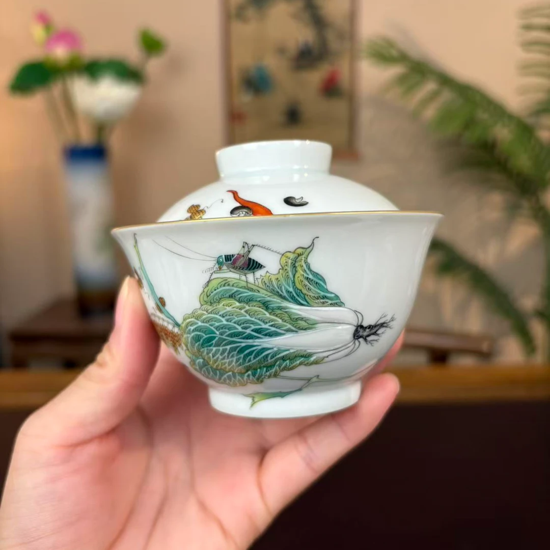 【鸿均堂】百财纳福盖碗 景德镇纯手工手绘茶器茶具容量130毫升