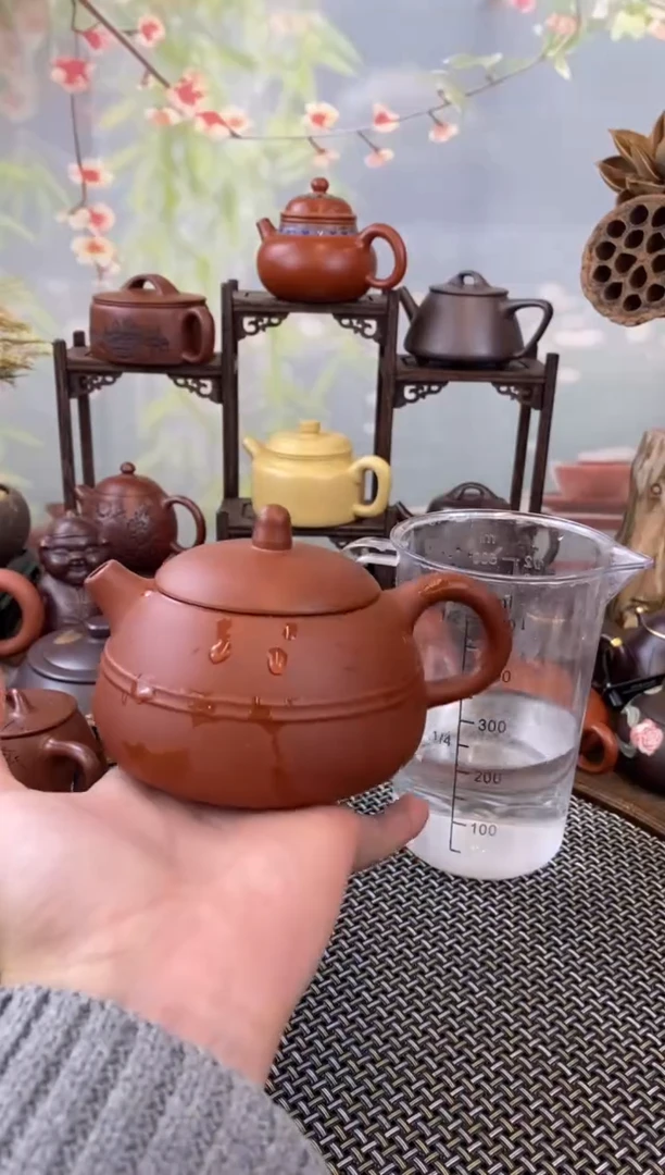 茶壶紫砂红清水泥双线壶