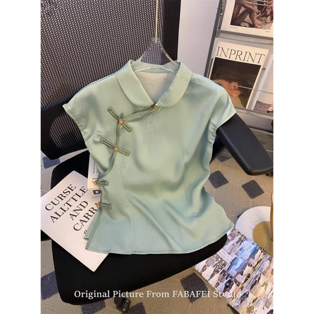 轻奢小众高级感盘扣衬衫女2025夏季新款新中式国风气质修身上