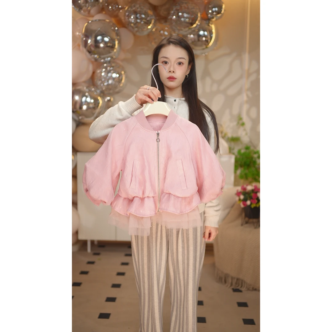 【菲菲】女童连衣裙2024春装新款高级感儿童宝宝粉色公主网纱外套