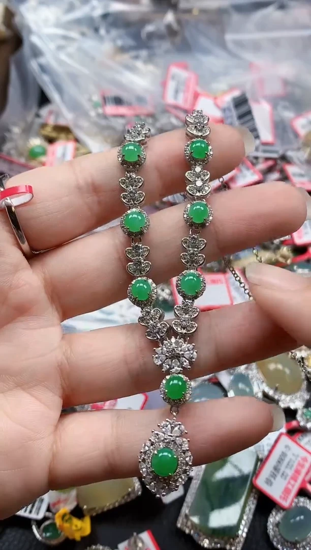 银S925镶嵌戒指翡翠天然A货缅甸翡翠