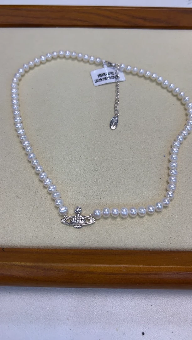 颈饰银S925镶嵌淡水珍珠5-6mm淡水项链