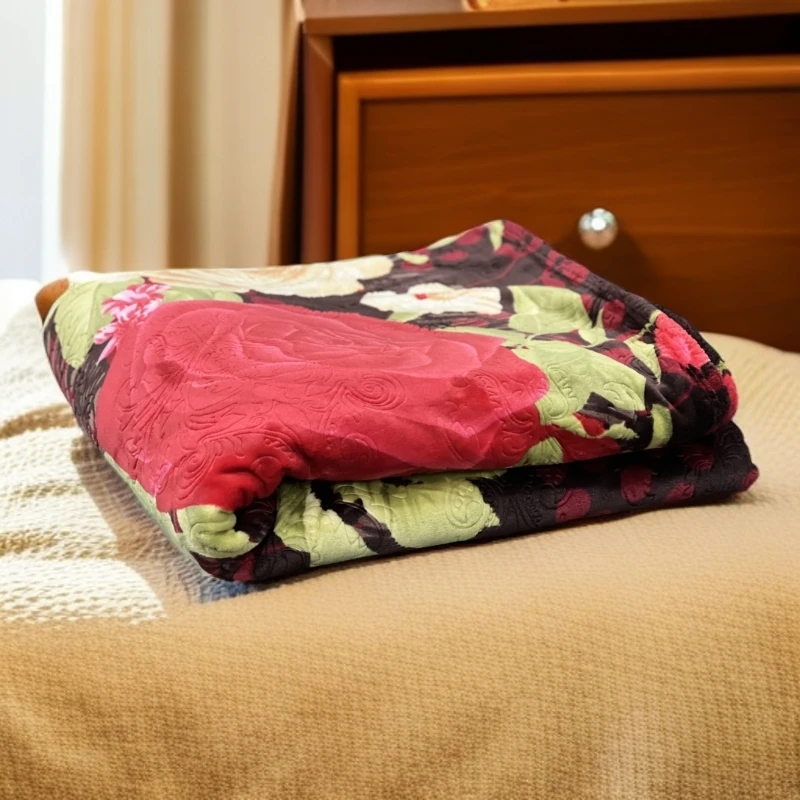瑕疵200*230压花大玫瑰欧式双层毯加厚保暖毛毯双面绒绣花