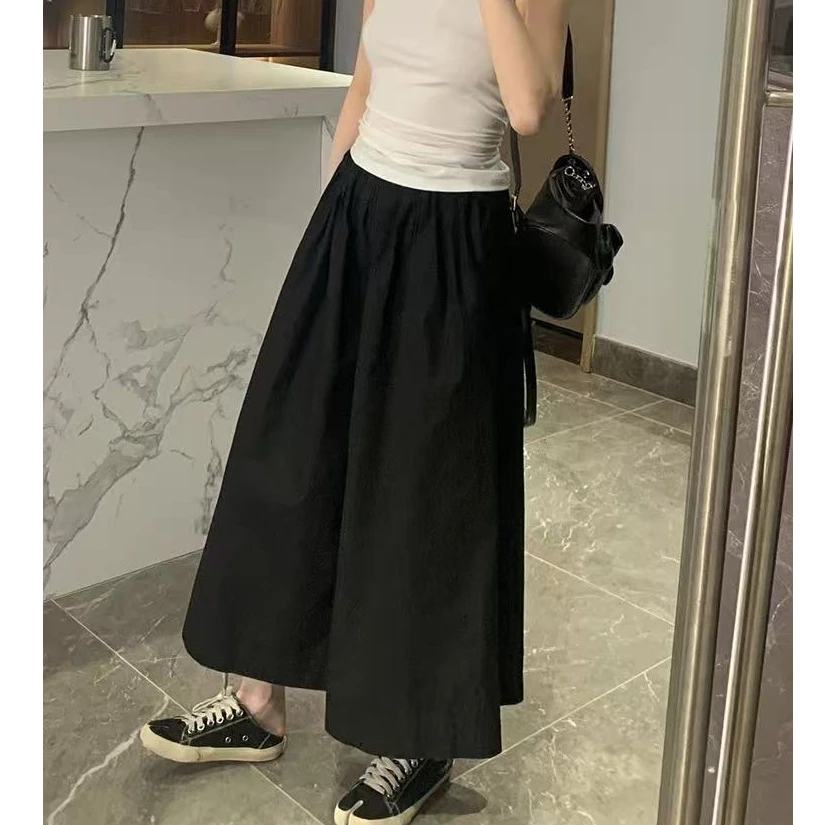 高腰薄款大阔腿裤女夏季宽松裙裤半松紧气质绑带小个子八分休闲裤