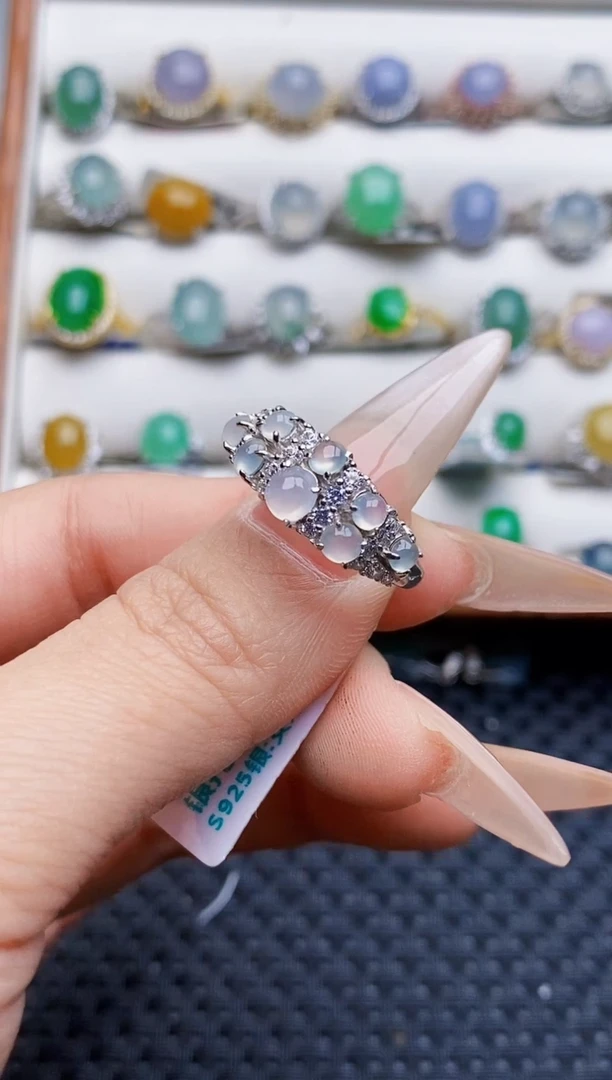 银S925镶嵌戒指翡翠3255