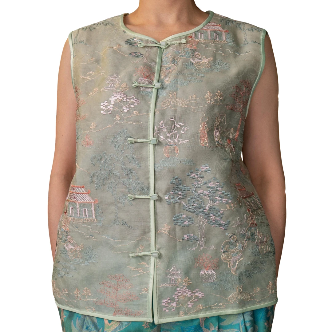 【衣恋非遗】新中式刺绣真丝马甲｜100%桑蚕丝中国风对襟马夹0271