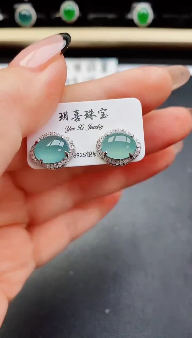 翡翠银S925镶嵌耳饰58750