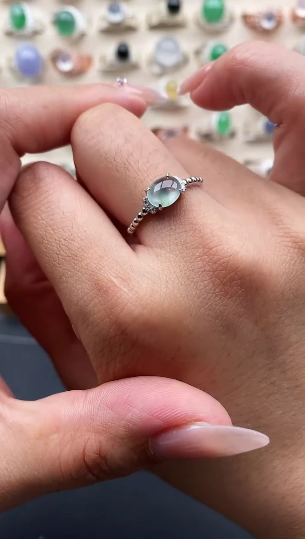 银S925镶嵌戒指翡翠缅甸天然A货翡翠11  5-1