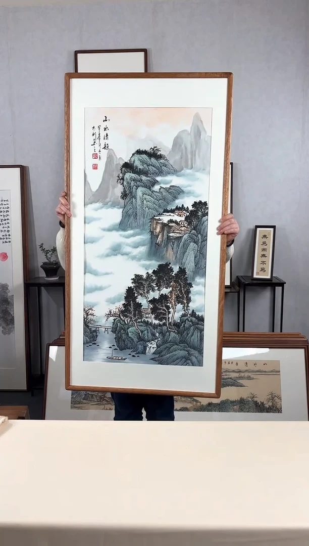 【闪购商品】国画手绘*山水清韵*62*123cm实木框