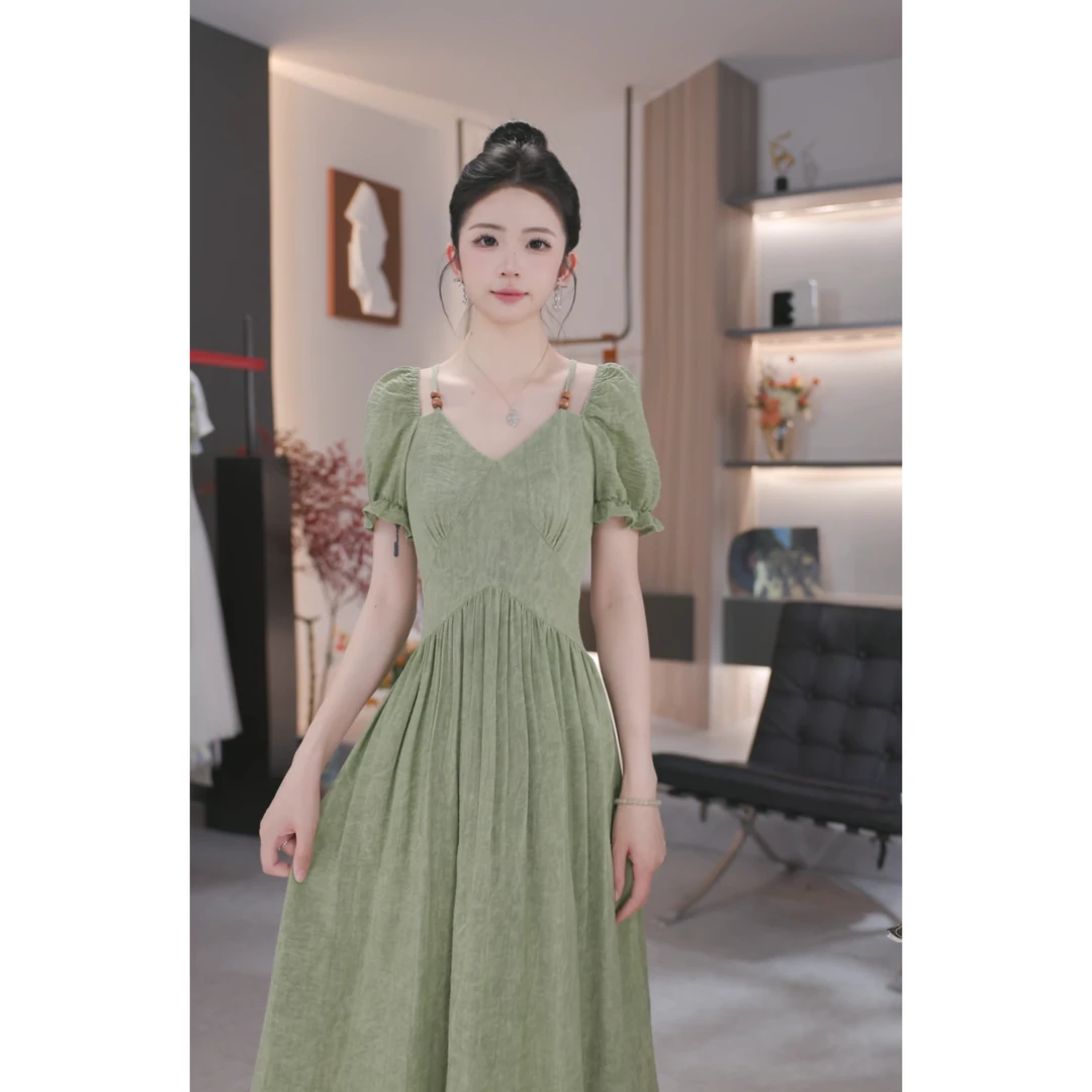 晓西-夏季清新法式温柔显瘦收腰甜美连衣裙-52175K