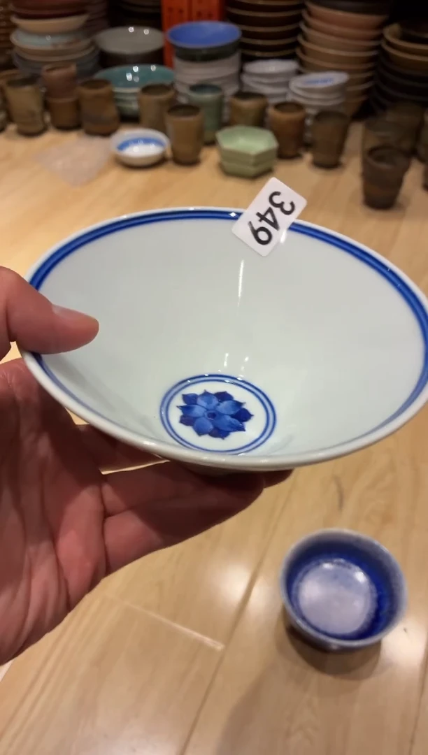 瓷片迁***玲349手绘青花斗笠碗1个