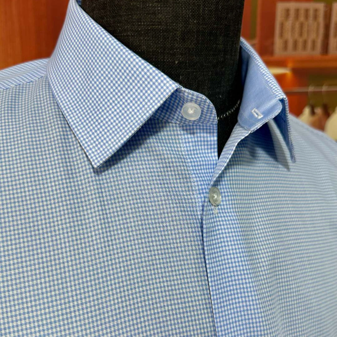 【MONTI蓝白小格】进口面料男装短袖衬衫纯棉透气休闲衬衫