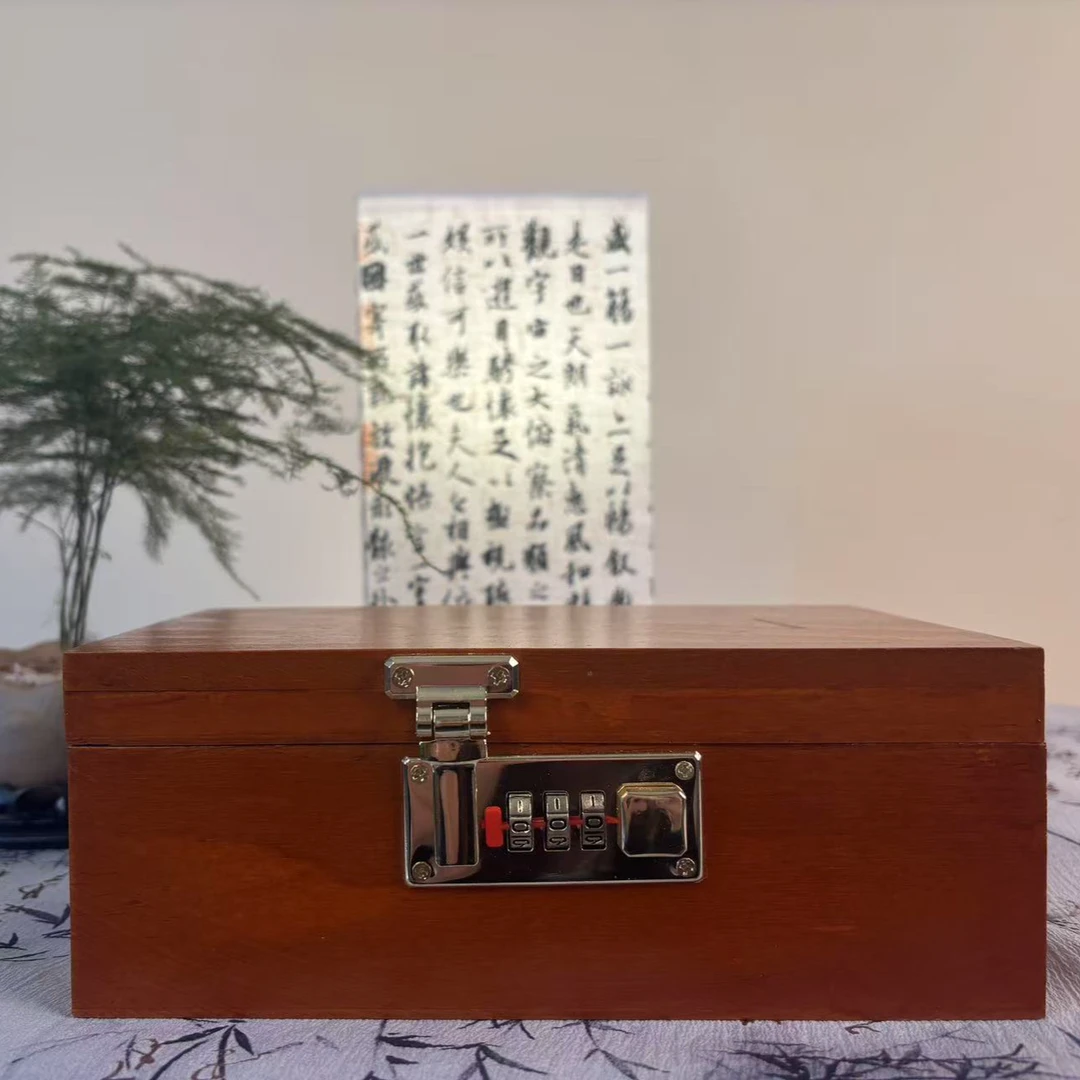 复古实木桌面收纳盒带锁收纳盒