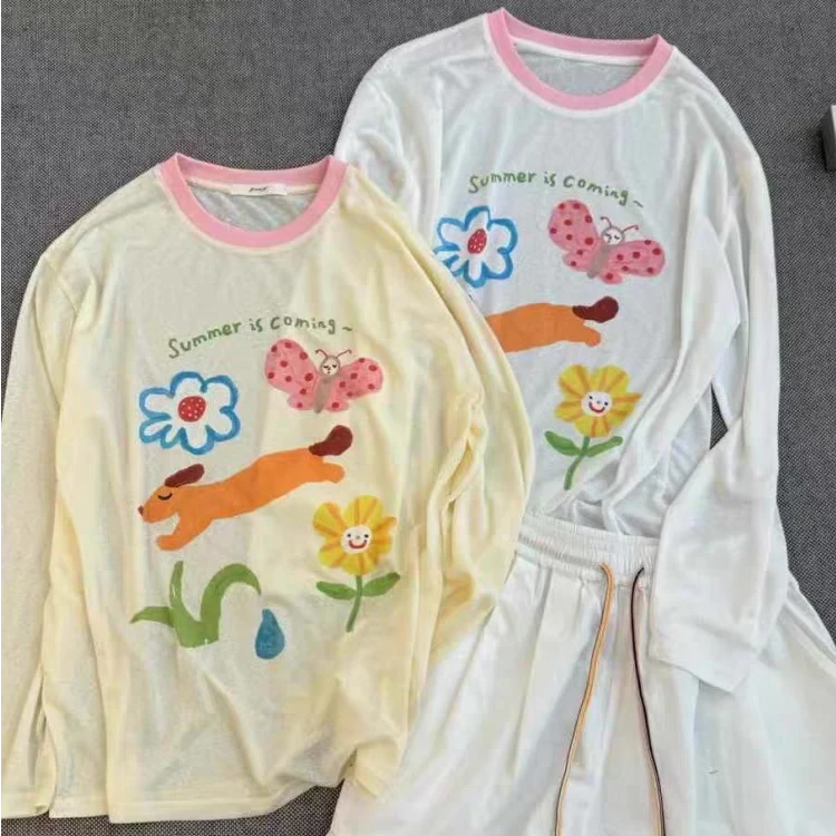 夏季新款莱赛尔天丝雪花棉空调罩衣休闲圆领长袖防晒衣T恤8896