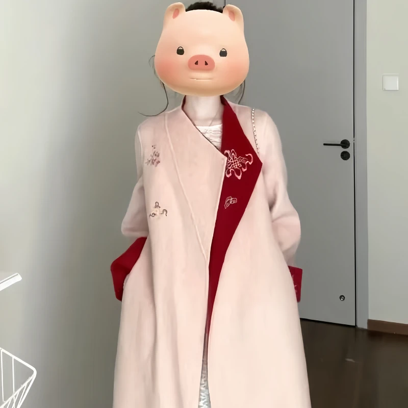 新中式呢子大衣女2025冬季毛呢外套国风双面穿新年敬酒红色大衣女