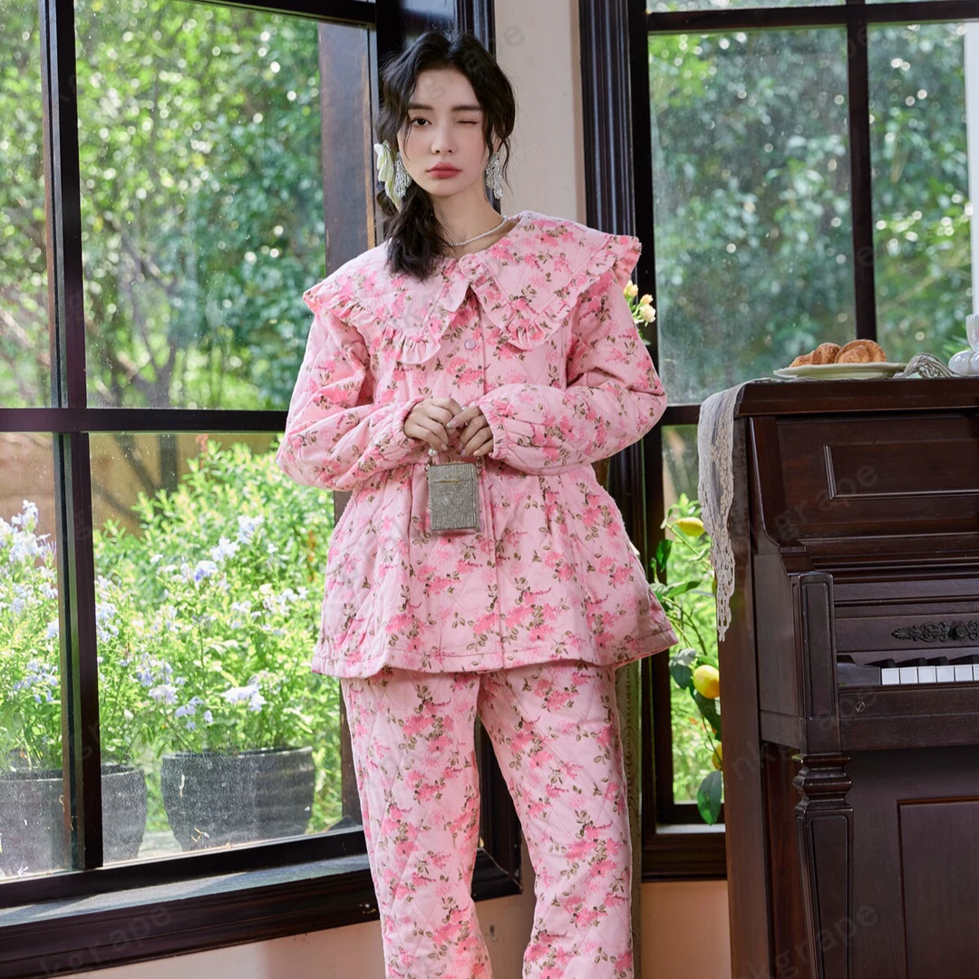 pinkgrape睡衣女士新款冬季三层薄棉家居服2478532